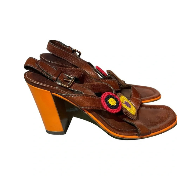 PRADA LEATHER BOHEMIAN STYLE HEELS - Picture 1 of 6